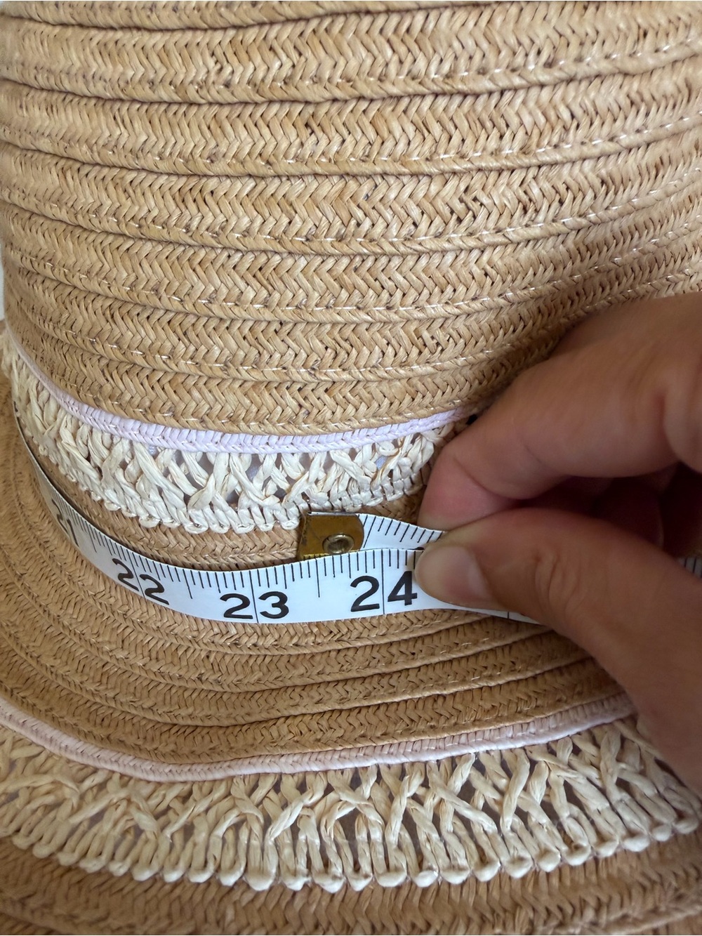 Women's Tan Straw Sun Hat with Cream Trim and Subtle Pink Edge - Picture 4 of 8